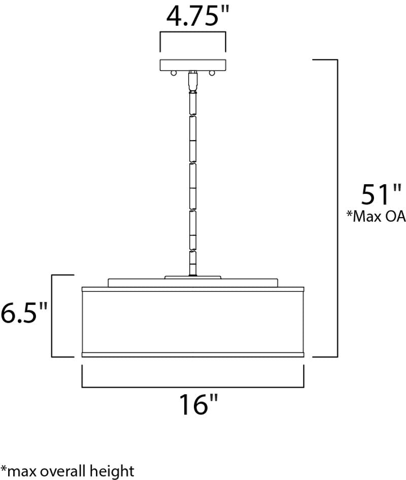 Prime 16' 3 Light Single Pendant in Satin Nickel with White Linen Shade