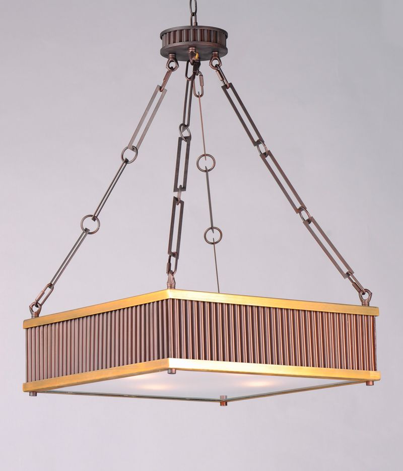 Ruffle 18.5' 4 Light Single Pendant in Oil Rubbed Bronze and Burnished Brass