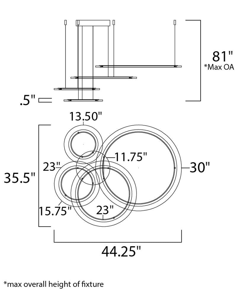 Saturn II 35.5' 4 Light Multi-Light Pendant in Matte Silver
