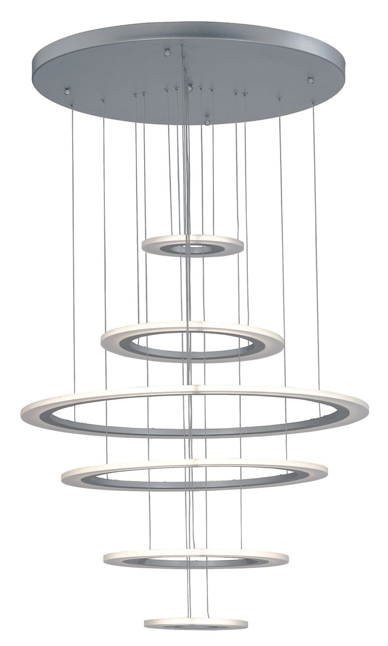 Saturn II 30' 6 Light Multi-Light Pendant in Matte Silver