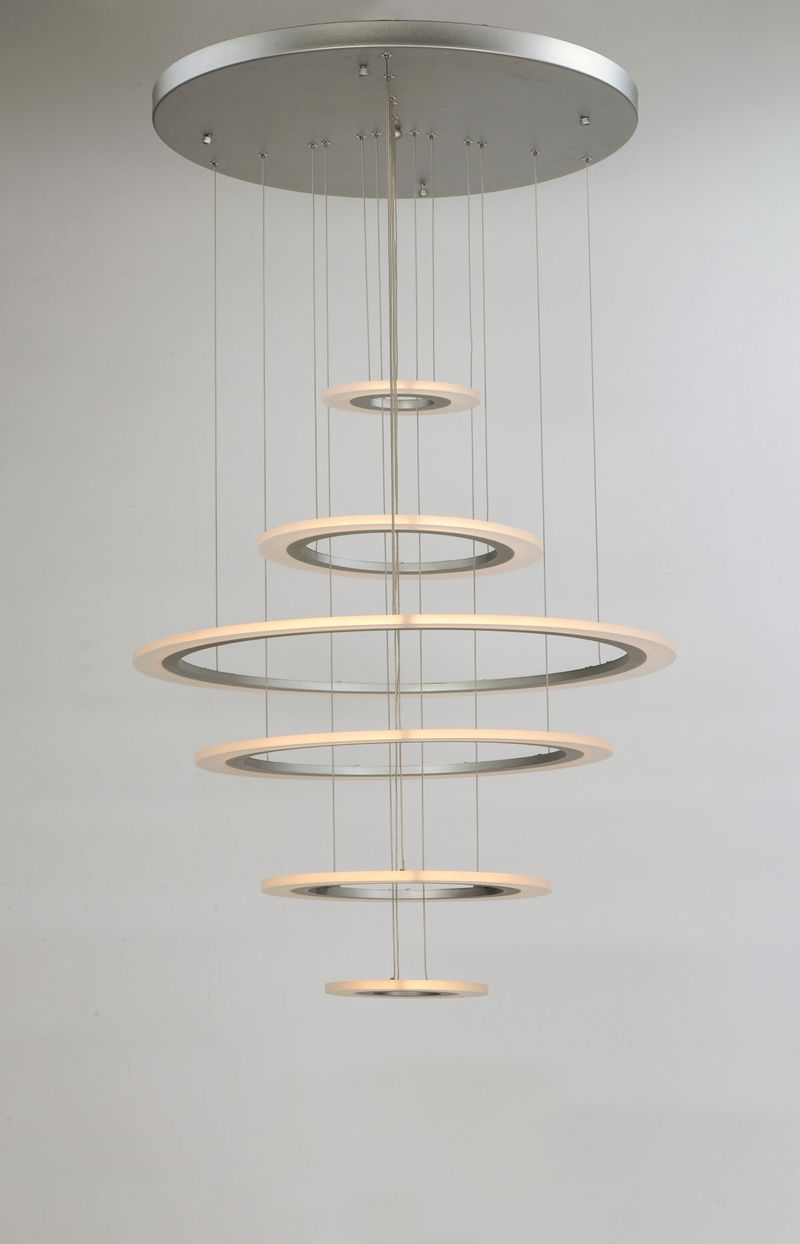 Saturn II 30' 6 Light Multi-Light Pendant in Matte Silver