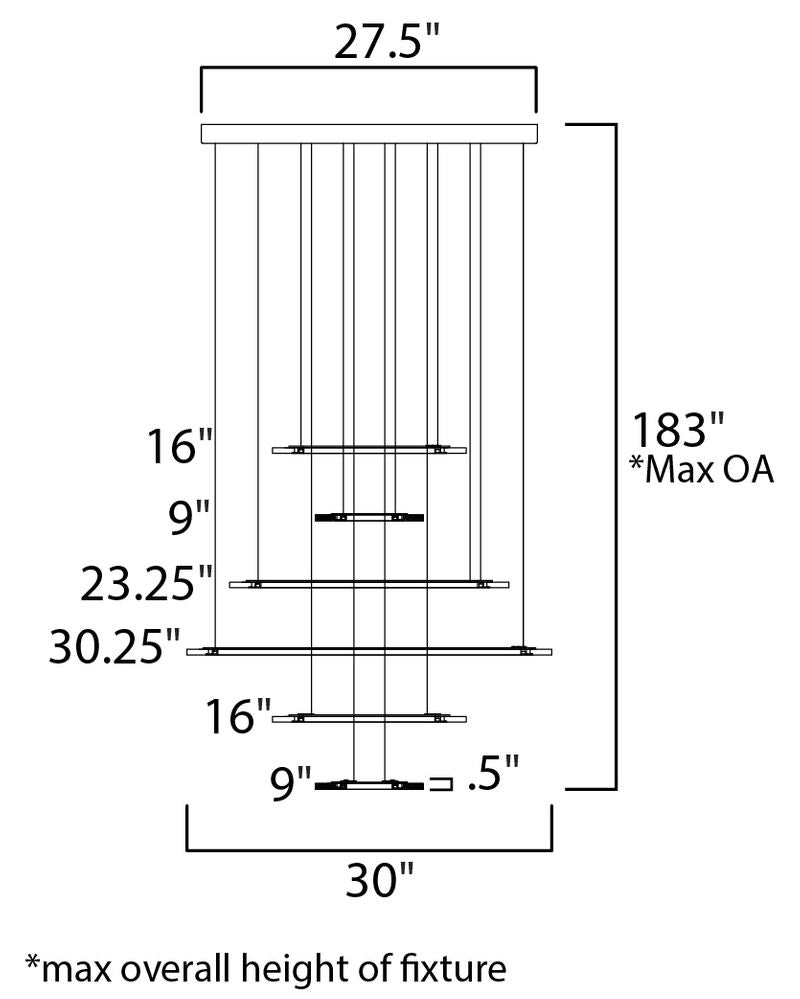 Saturn II 30' 6 Light Multi-Light Pendant in Matte Silver