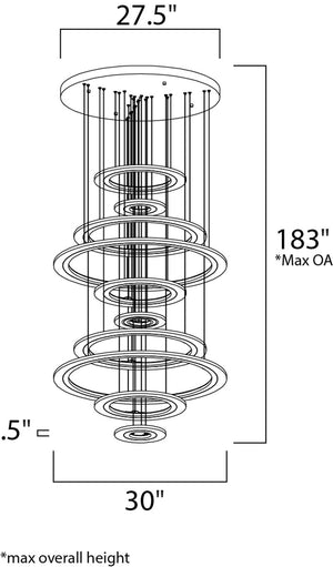Saturn II 30' 10 Light Multi-Light Pendant in Matte Silver