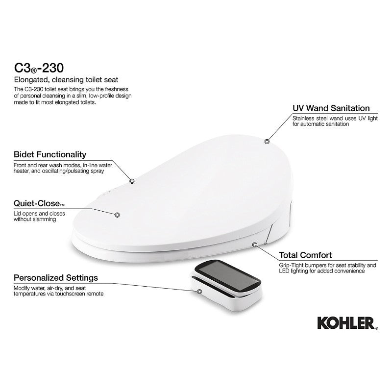 C3-230 Elongated Electronic Bidet Seat in White
