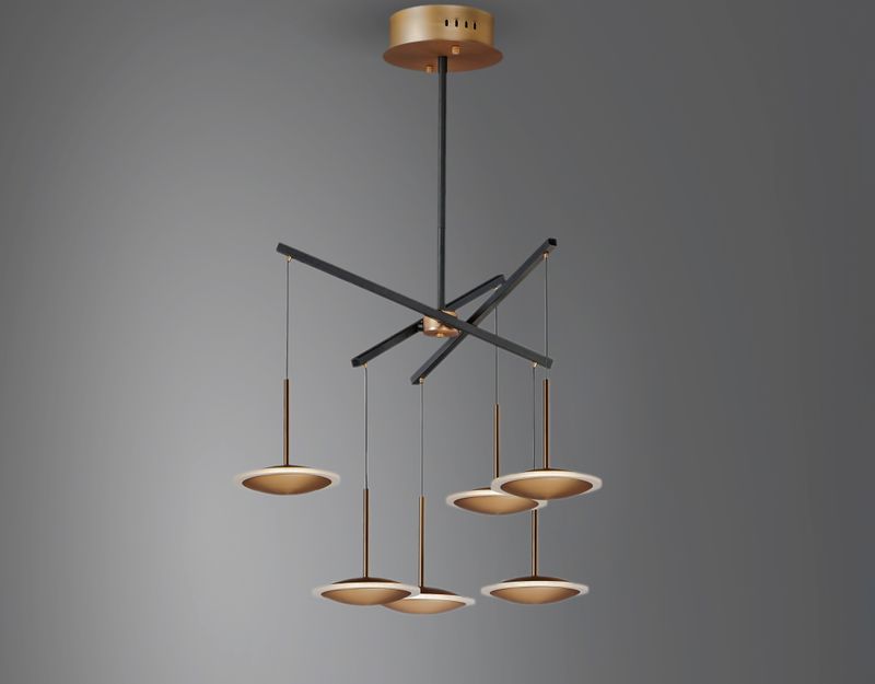 Saucer 28.5' 6 Light Multi-Light Pendant in Black and Gold