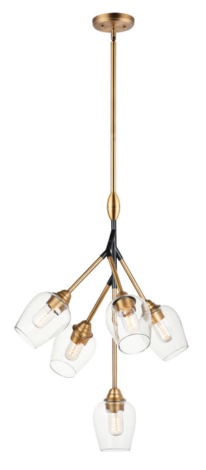 Savvy 24.25' 5 Light Multi-Light Pendant in Antique Brass and Black