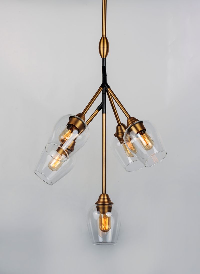 Savvy 24.25' 5 Light Multi-Light Pendant in Antique Brass and Black