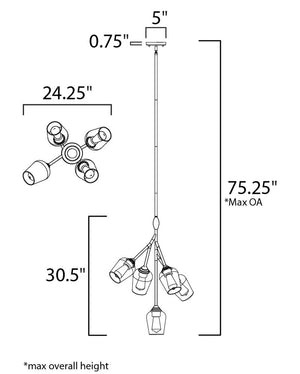 Savvy 24.25' 5 Light Multi-Light Pendant in Antique Brass and Black