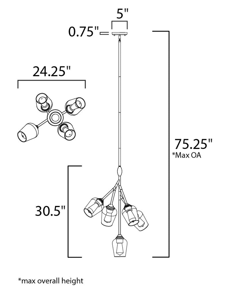 Savvy 24.25' 5 Light Multi-Light Pendant in Antique Brass and Black