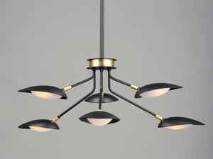 Scan 35' 6 Light Multi-Light Pendant in Black and Satin Brass