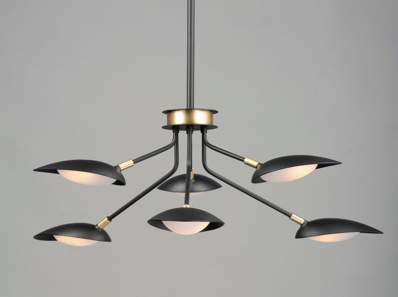 Scan 35' 6 Light Multi-Light Pendant in Black and Satin Brass