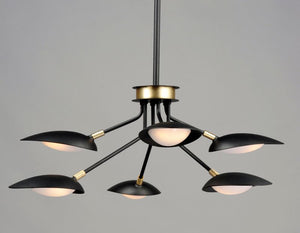 Scan 35' 6 Light Multi-Light Pendant in Black and Satin Brass