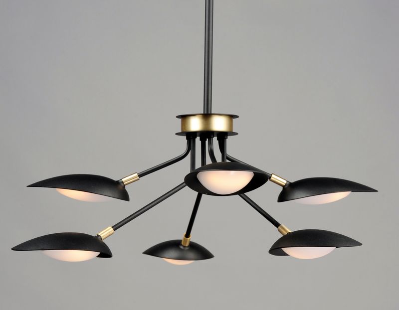 Scan 35' 6 Light Multi-Light Pendant in Black and Satin Brass