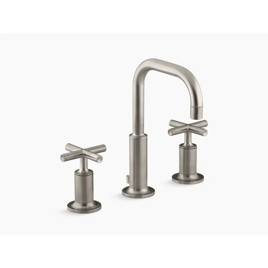 Purist Cross Handle Widespread Gooseneck Bathroom Faucet in Vibrant Brushed Nickel