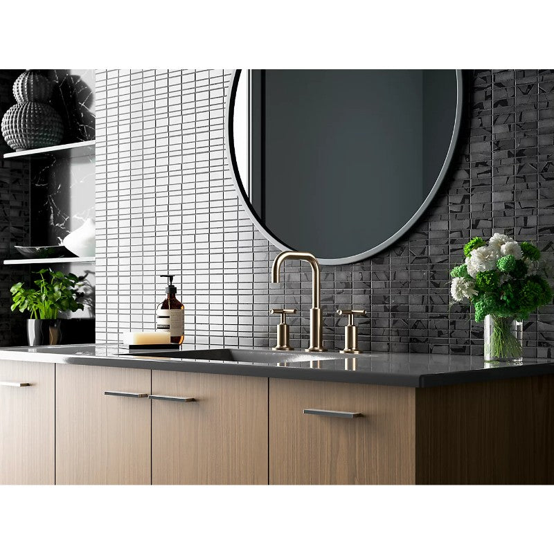 Purist Cross Handle Widespread Gooseneck Bathroom Faucet in Vibrant Polished Nickel