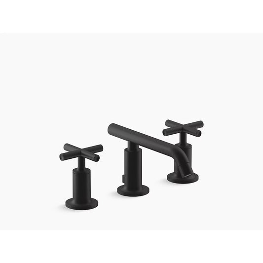 Purist Cross Handle Widespread Bathroom Faucet in Matte Black