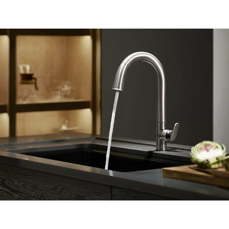 Sensate Pull-Down Touchless Kitchen Faucet in Vibrant Stainless with Black Accents