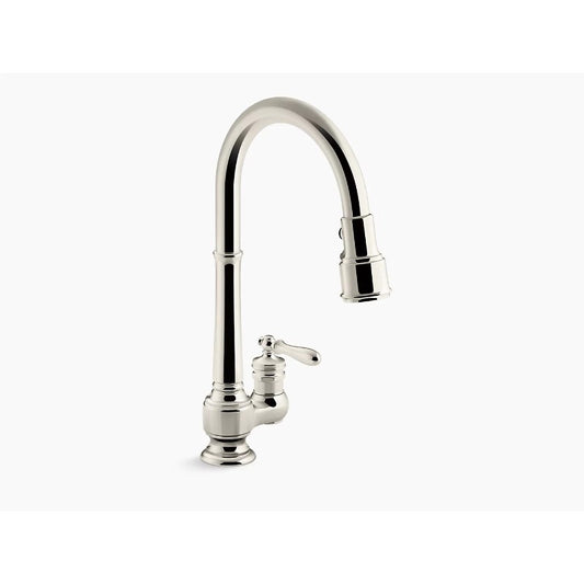 Artifacts Pull-Down Kitchen Faucet in Vibrant Polished Nickel - 5.06" Width