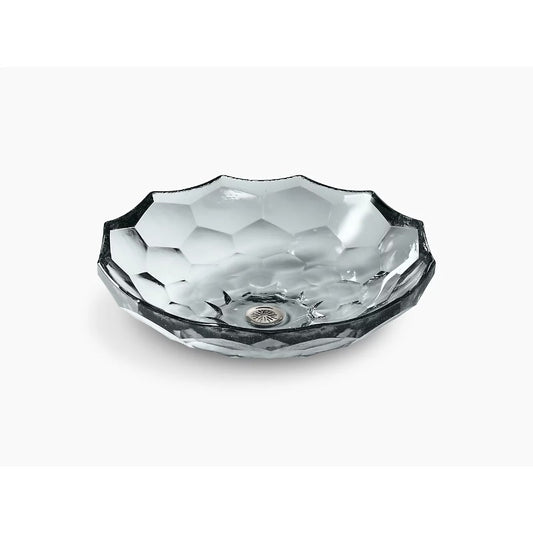 Briolette 17.5" x 17.5" x 4.75" Glass Vessel Bathroom Sink in Ice