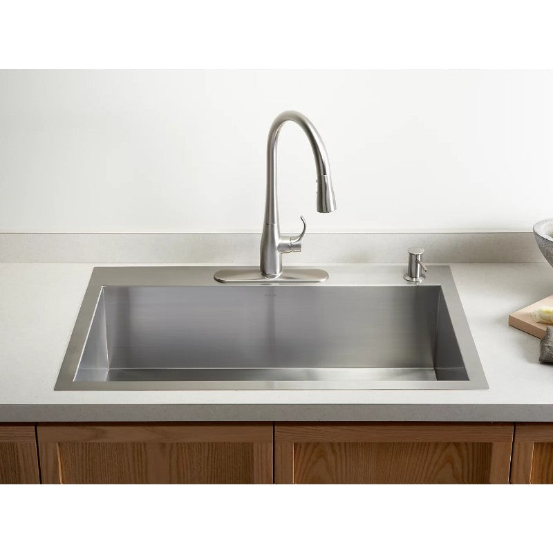 Vault 22' x 33' x 9.31' Stainless Steel Single Basin Dual-Mount Kitchen Sink - 4 Faucet Holes