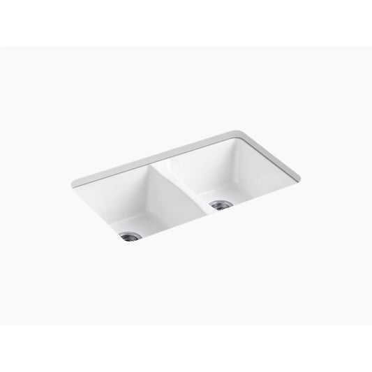 Deerfield 22" x 33" x 9.63" Enameled Cast Iron Double Basin Undermount Kitchen Sink in White