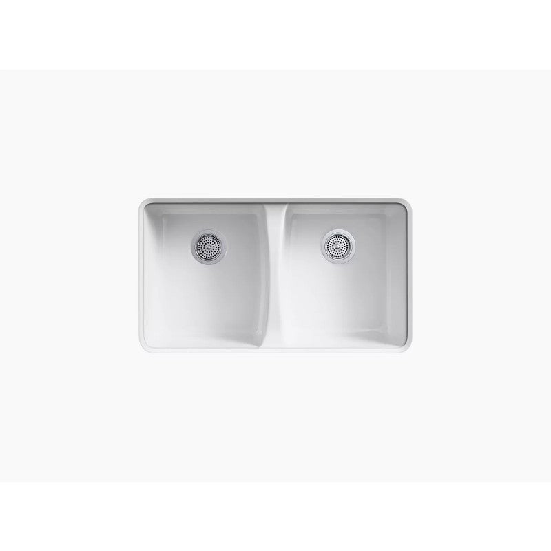 Deerfield 22' x 33' x 9.63' Enameled Cast Iron Double Basin Undermount Kitchen Sink in White