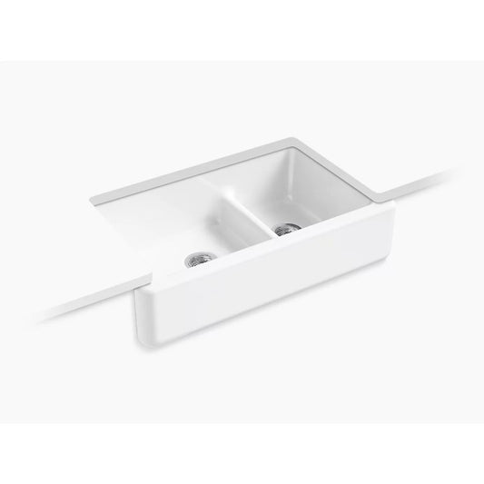 Whitehaven 21.56" x 35.69" x 9.63" Enameled Cast Iron Double Basin Farmhouse Apron Kitchen Sink in White