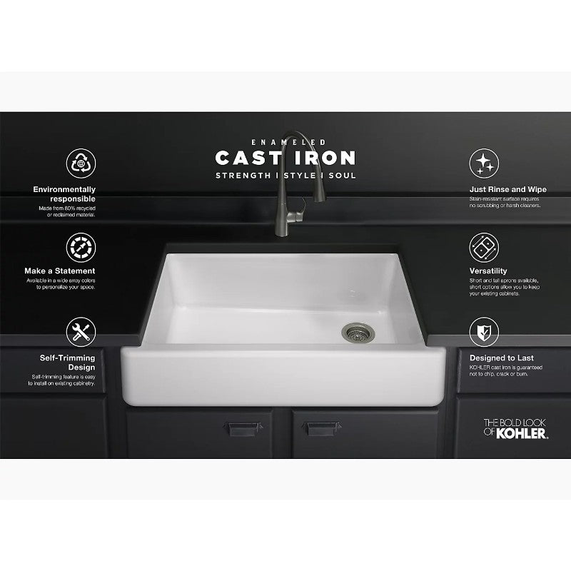 Whitehaven 21.56' x 35.69' x 9.63' Enameled Cast Iron Single Basin Farmhouse Apron Kitchen Sink in White