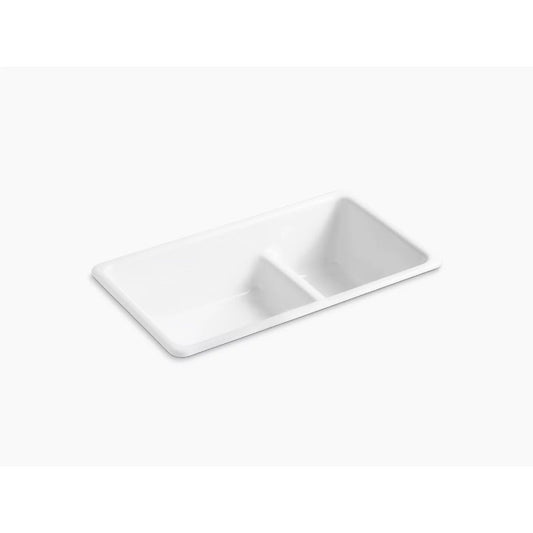 Iron/Tones 18.75" x 33" x 9.63" Enameled Cast Iron 70/30 Double Basin Dual-Mount Kitchen Sink in White