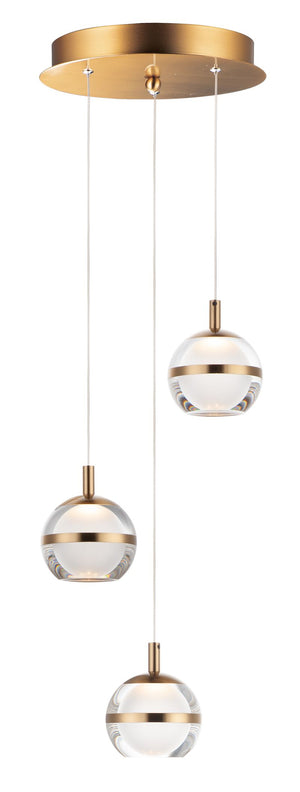 Swank 11.75' 3 Light Multi-Light Pendant in Natural Aged Brass