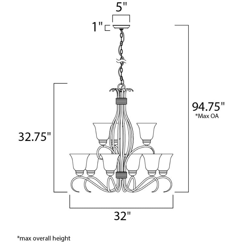 Basix 32' 9 Light Multi-Tier Chandelier in Satin Nickel
