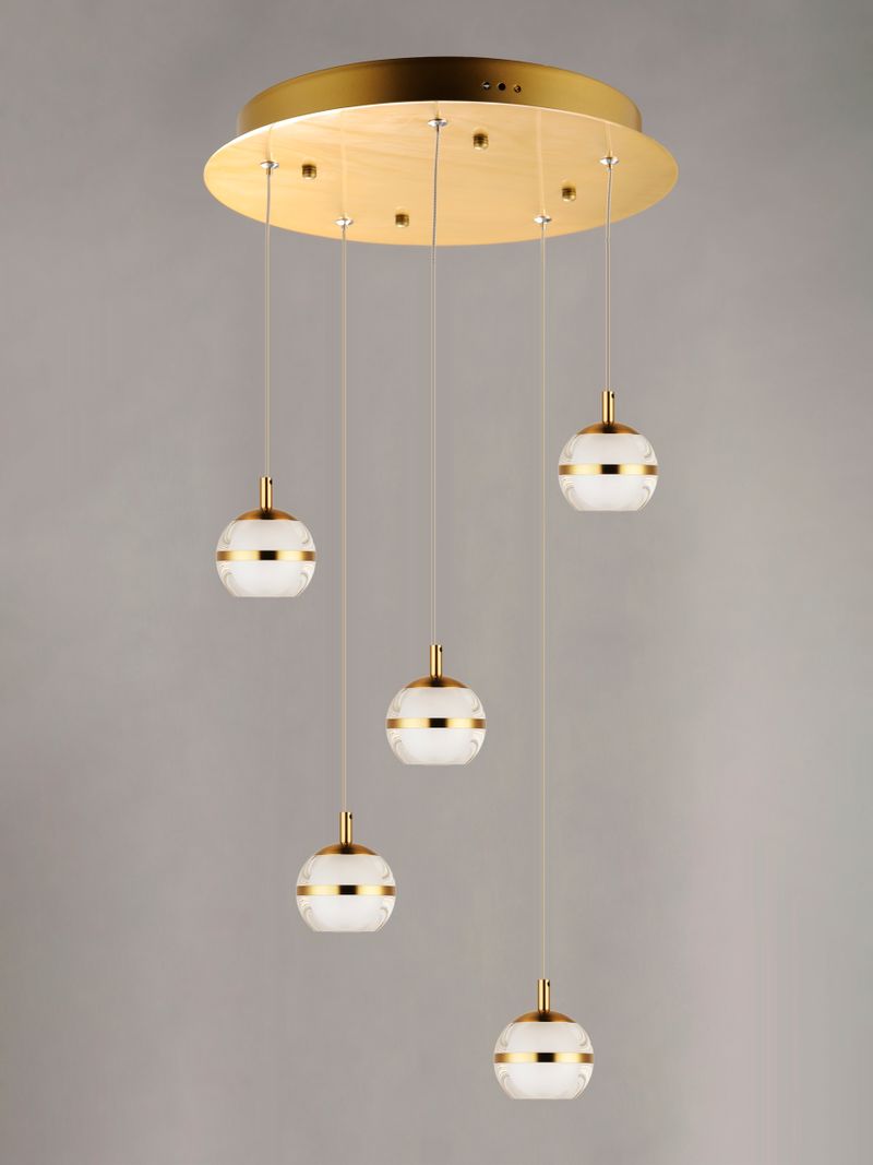 Swank 15' 5 Light Multi-Light Pendant in Natural Aged Brass