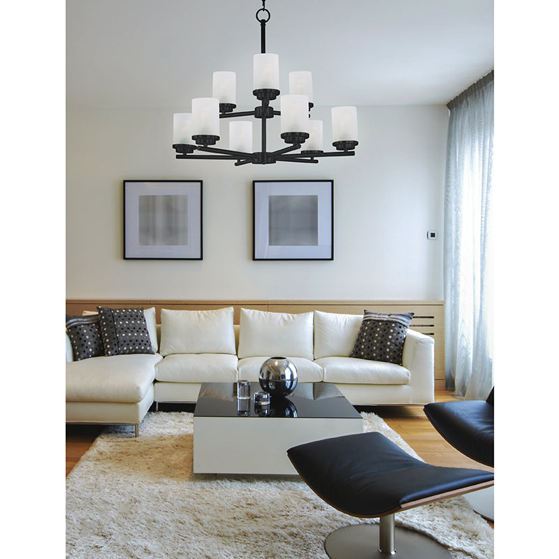 Corona 28' 9 Light Multi-Tier Chandelier in Black
