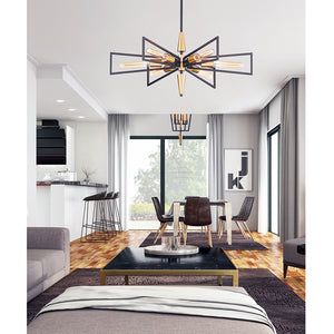 Wings 29' 6 Light Single-Tier Chandelier in Black and Satin Brass