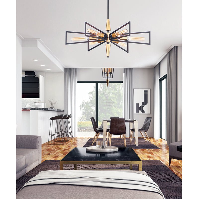 Wings 29' 6 Light Single-Tier Chandelier in Black and Satin Brass