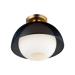 Perf 14.25' Single Light Flush Mount in Black and Satin Brass