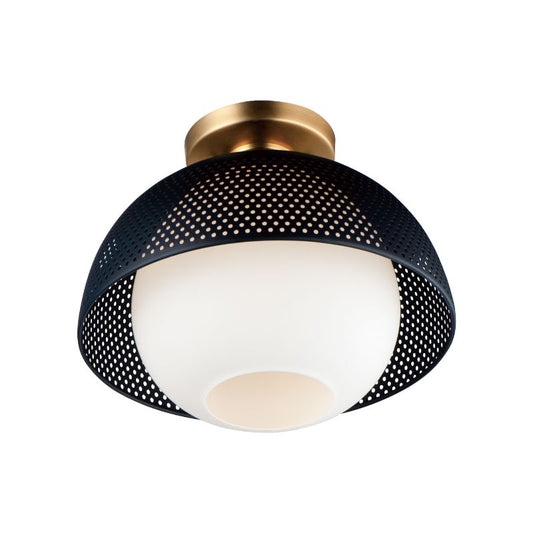 Perf 14.25" Single Light Flush Mount in Black and Satin Brass