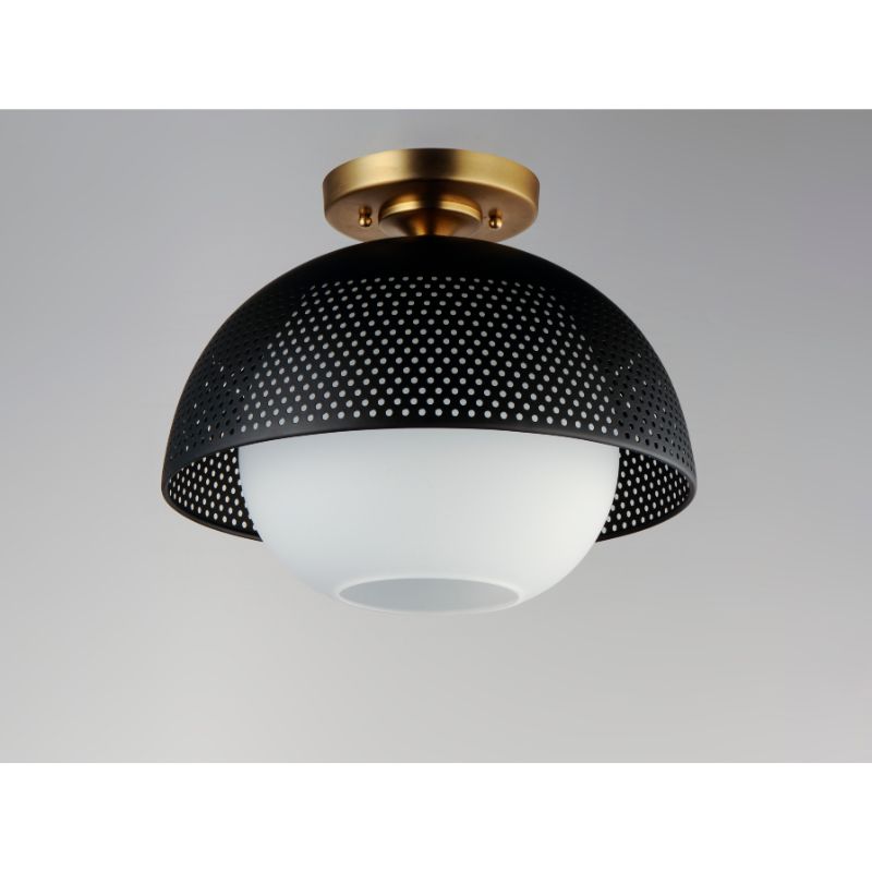 Perf 14.25' Single Light Flush Mount in Black and Satin Brass