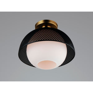 Perf 14.25' Single Light Flush Mount in Black and Satin Brass