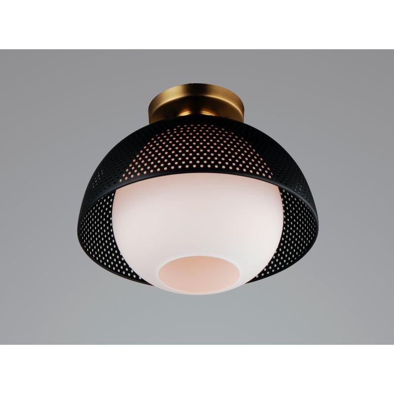 Perf 14.25' Single Light Flush Mount in Black and Satin Brass