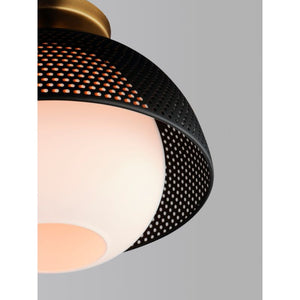 Perf 14.25' Single Light Flush Mount in Black and Satin Brass