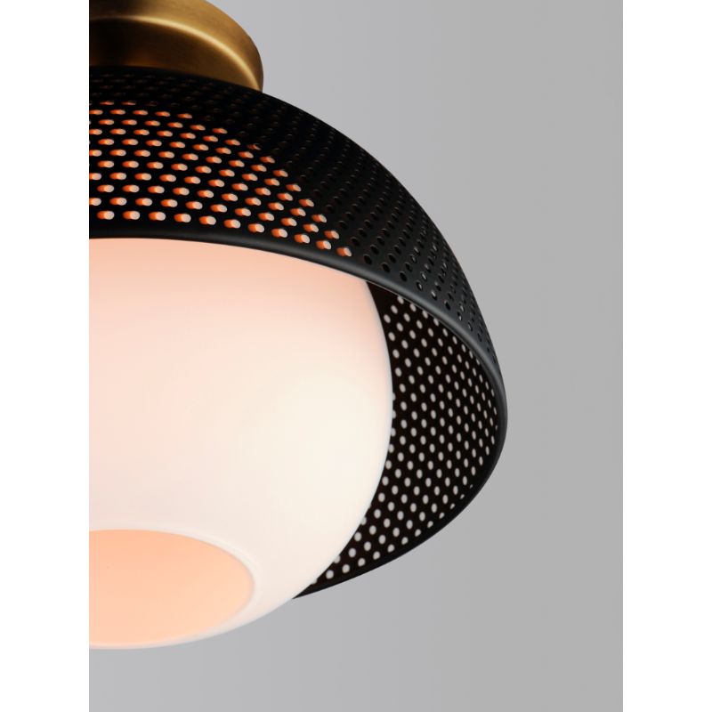 Perf 14.25' Single Light Flush Mount in Black and Satin Brass