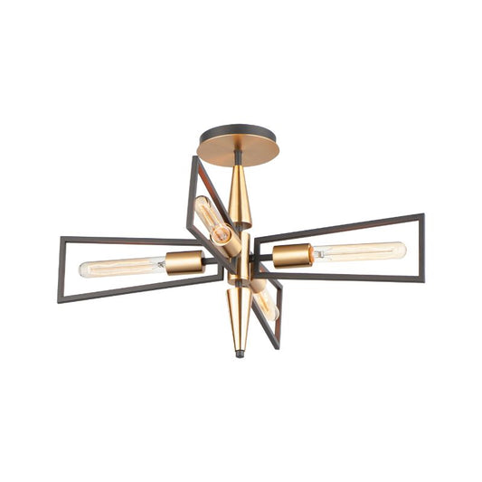 Wings 25" 4 Light Flush Mount in Black and Satin Brass