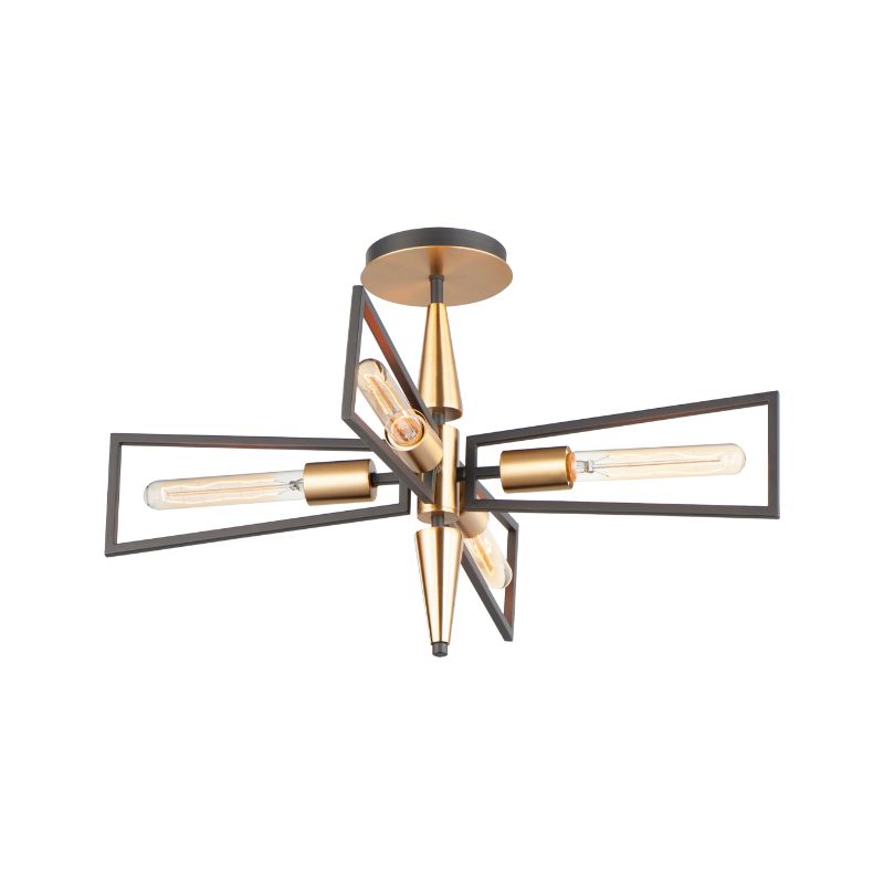 Wings 25' 4 Light Flush Mount in Black and Satin Brass