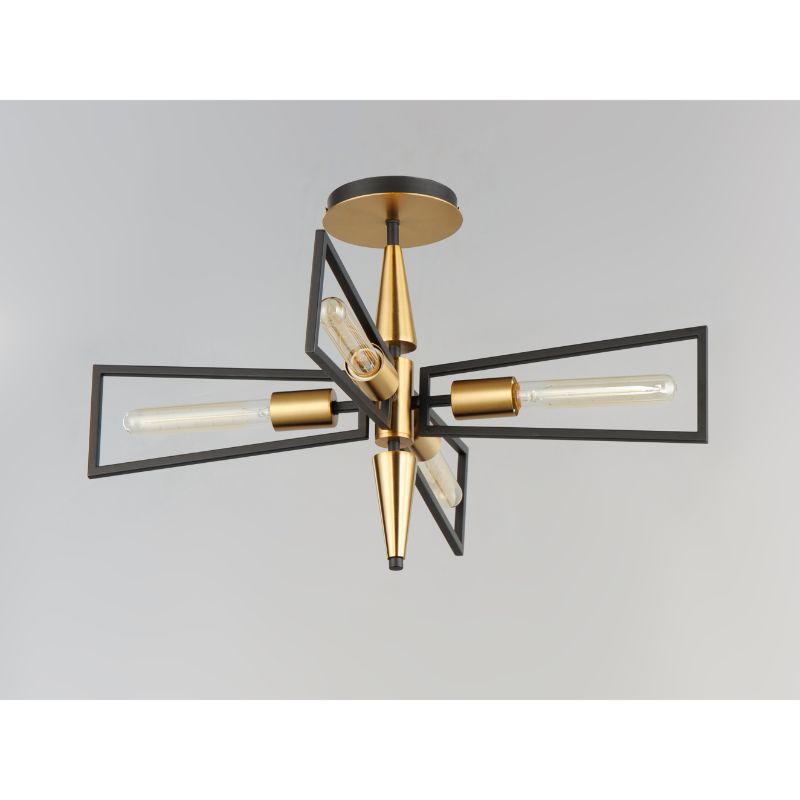 Wings 25' 4 Light Flush Mount in Black and Satin Brass
