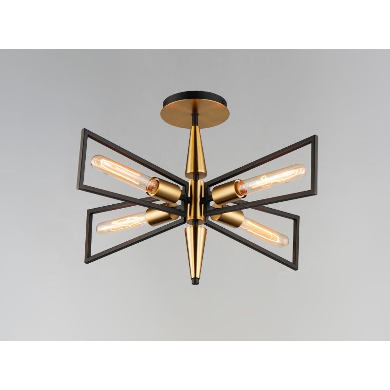 Wings 25' 4 Light Flush Mount in Black and Satin Brass