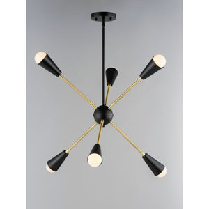Lovell 26' 6 Light Multi-Light/Suspension Pendant in Black and Satin Brass