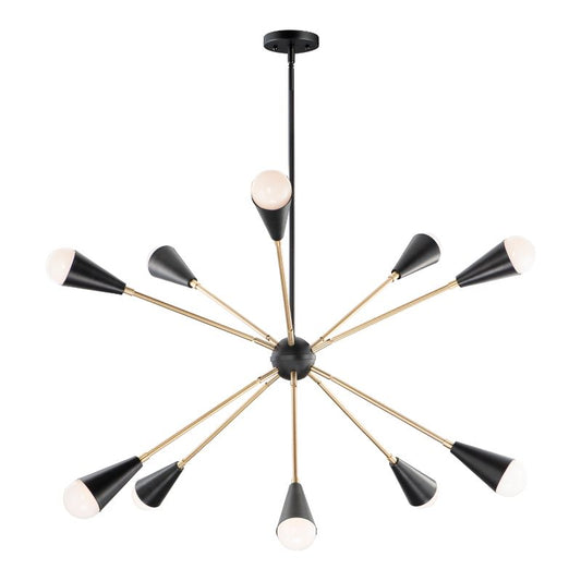 Lovell 32" 10 Light Multi-Light Pendant in Black and Satin Brass