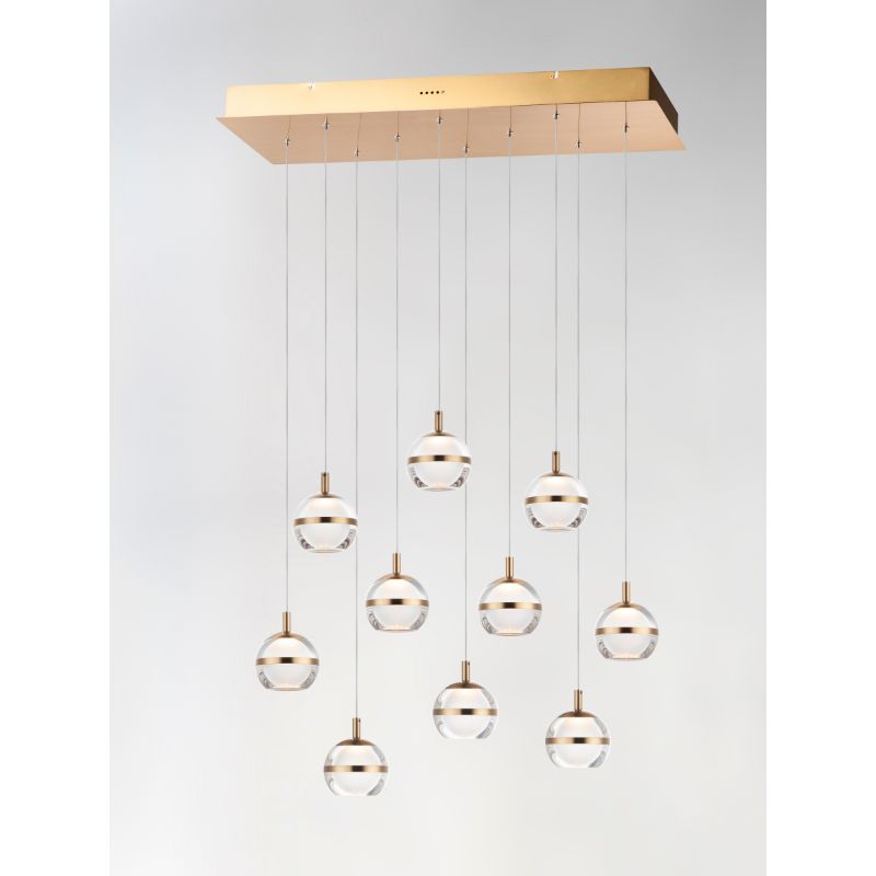Swank 12.5' 10 Light Multi-Light Pendant Suspension Pendant in Natural Aged Brass
