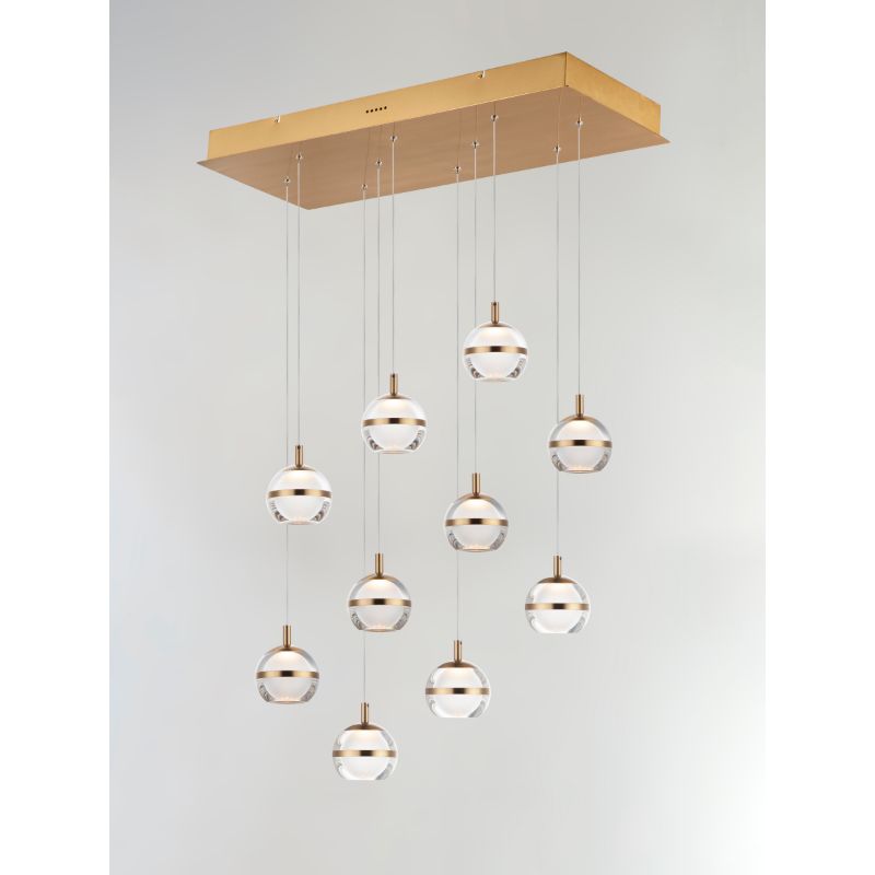 Swank 12.5' 10 Light Multi-Light Pendant Suspension Pendant in Natural Aged Brass
